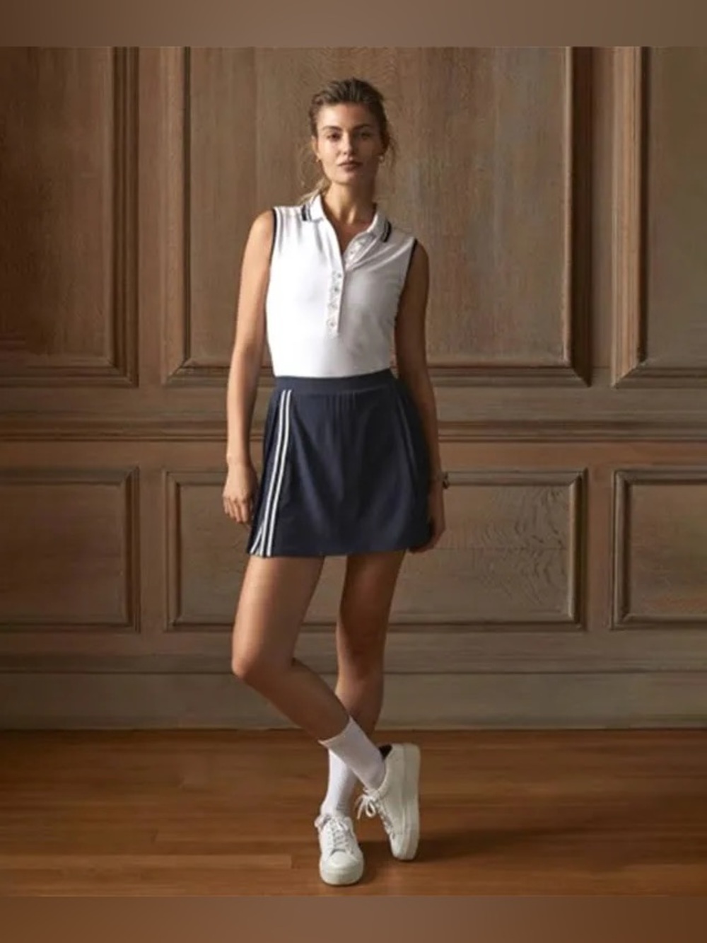 Varley Neyland High-Rise Pleated Blue white Tennis Skort/Skirt 15.5" US L